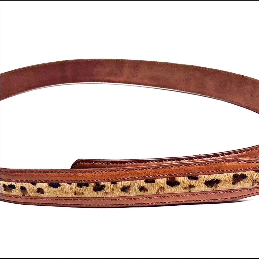 Terry Stack 1” leopard Horsehair Leather Belt Sz M